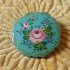 FREE Tole Painted wooden floral brooch